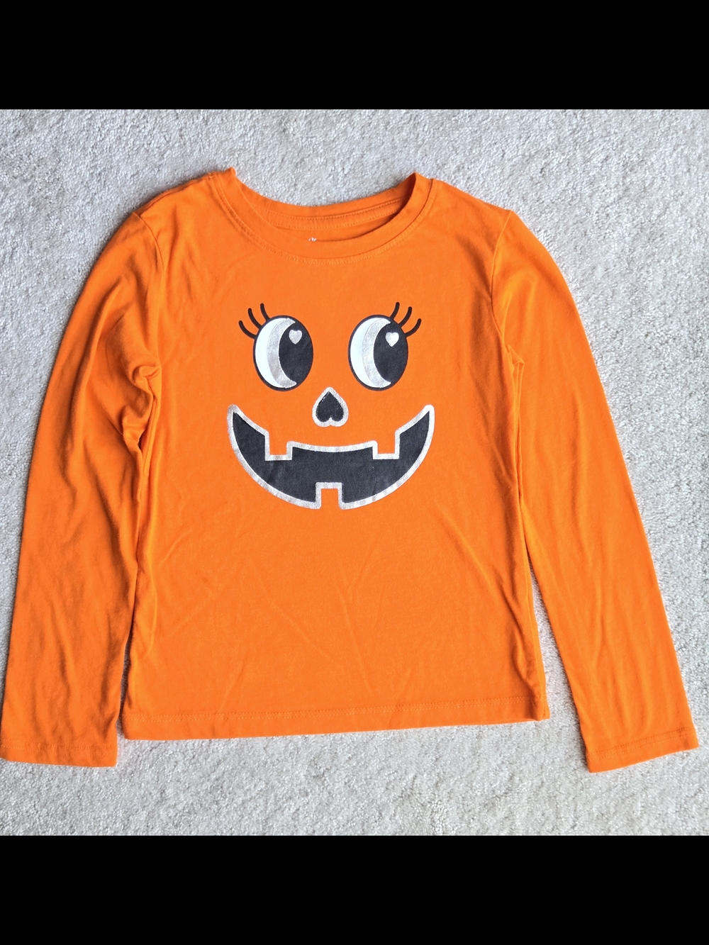 Orange Pumpkin Face Long-Sleeve Kids Shirt